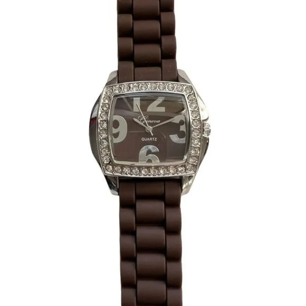 GENEVA P721 Women's Watch‎ Water Resistant Brown Silicone Band Brand New 9 in
